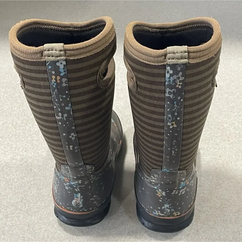 BOGS Kids Classic Flower & Stripe Brown Rain/Snow Boot Youth Size 12 -Outdoors